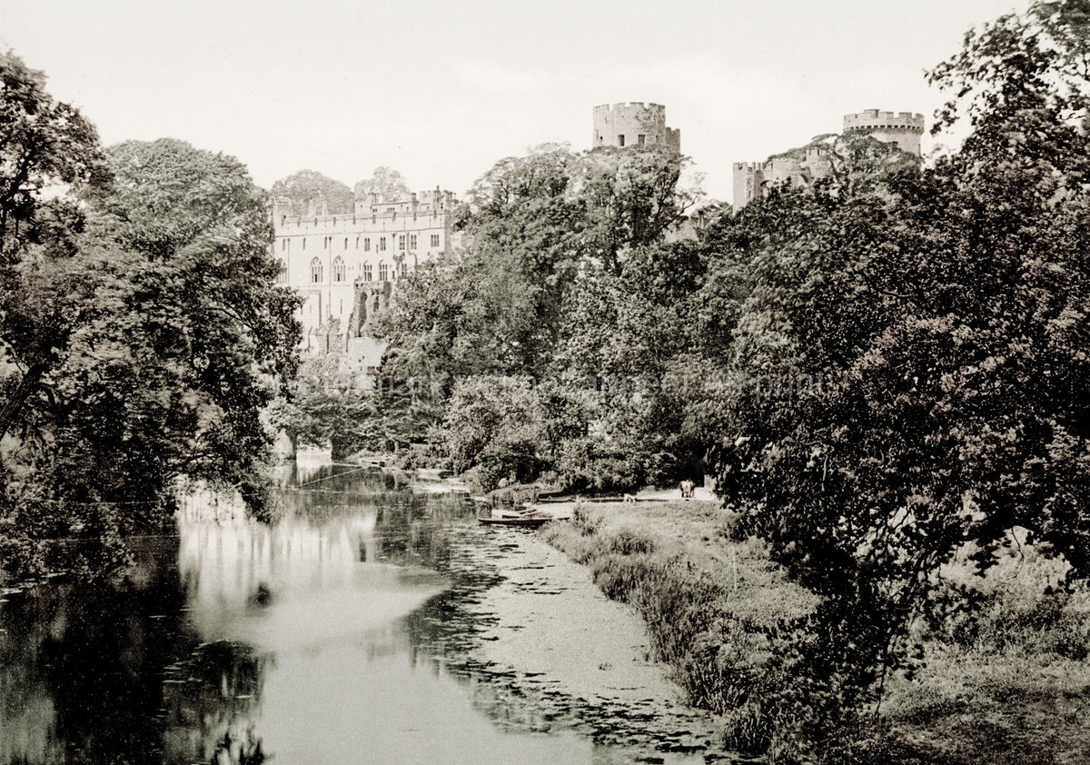 Warwick Castle River Avon Landscape Towers Medieval England Vtg. Photo 19thC.