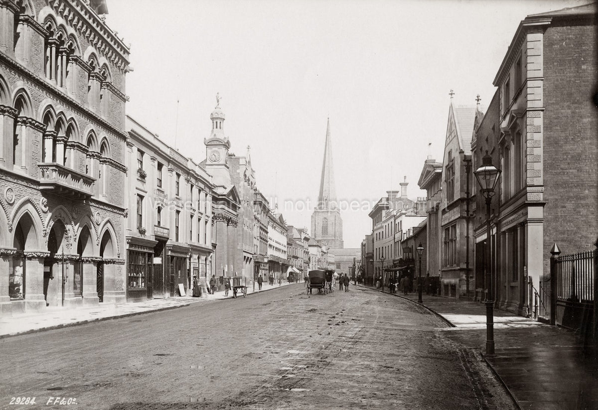Broad Street Hereford Town Scene Church Spire Architecture Vtg. Photo 20thC.