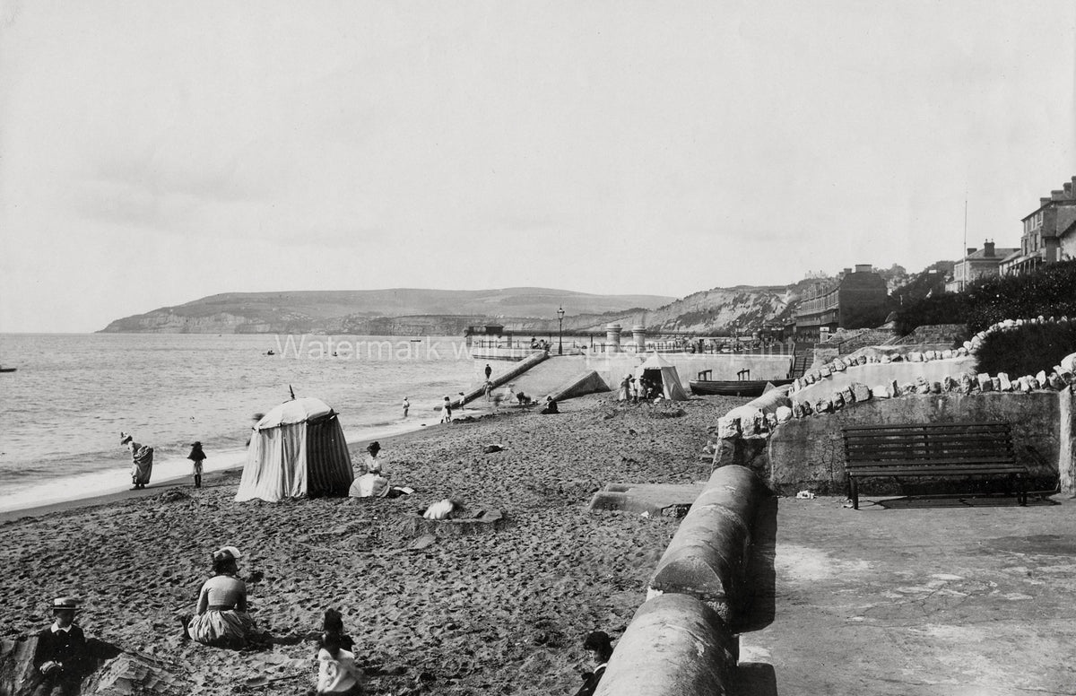Sandown Isle Wight Beach Scene Pier Seawall Seaside Vtg. Photo 19thC.
