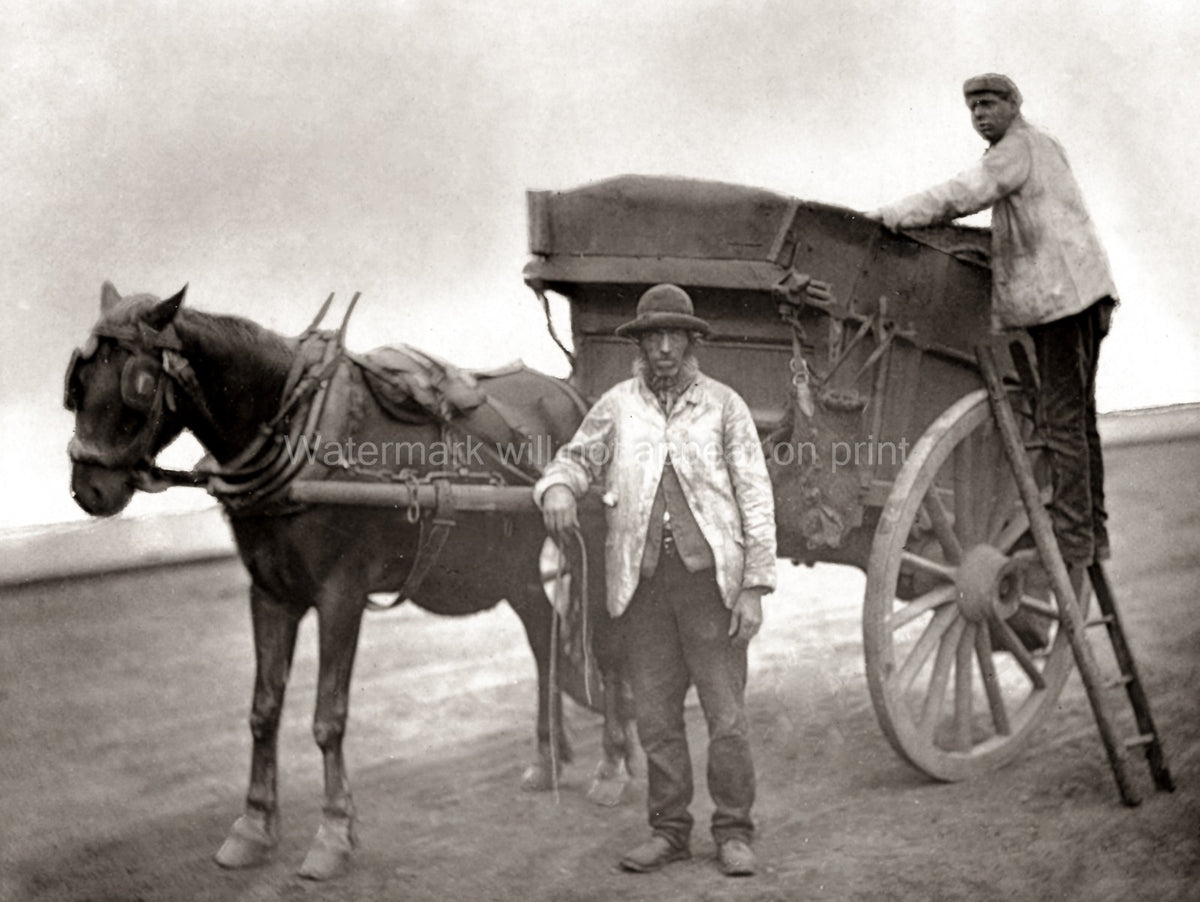 London Street Life Flying Binmen Horse Drawn Cart Workers Vtg. Photo 19thC.