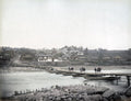 Japan Bridge Of Boats 3 Rickshaws River Village Pontoon Vtg. Photo 19thC.