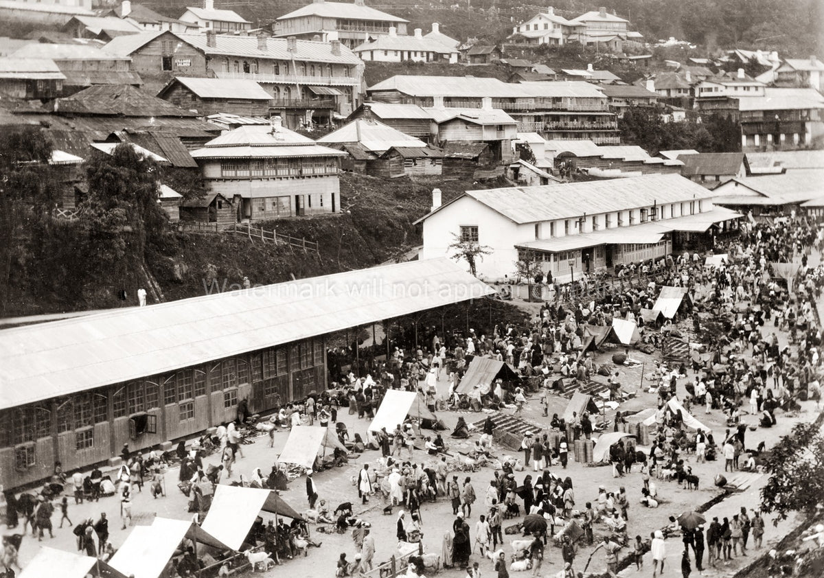 Northern India Hillside Town Street Market Crowd Buildings Vtg. Photo 20thC.