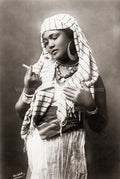 Egyptian Girl Smoking Cigarette Portrait Headscarf Jewelry Vtg. Photo 20thC.
