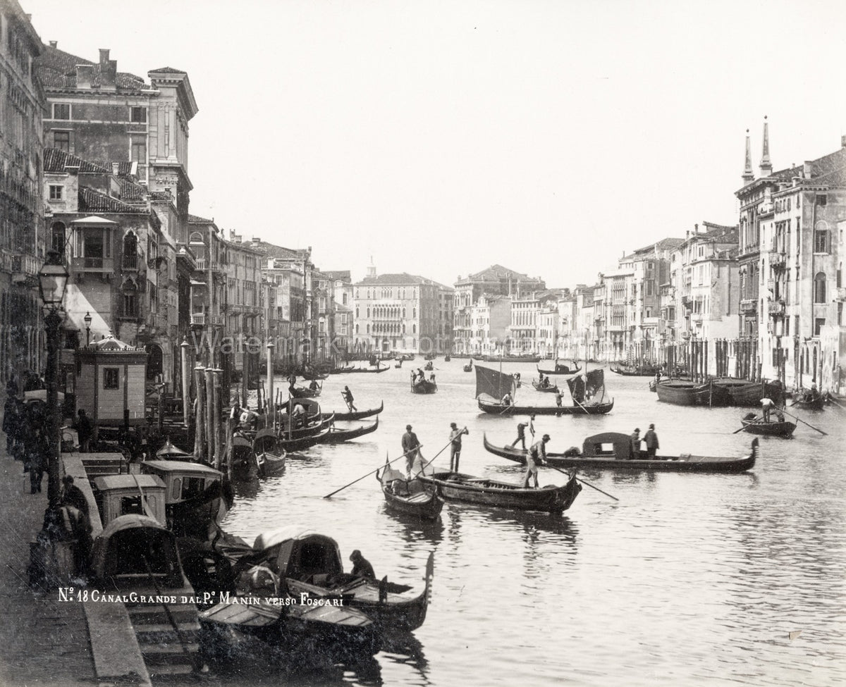 Venice Italy Grand Canal Gondolas Boats Gondoliers Palaces Vtg. Photo 19thC.