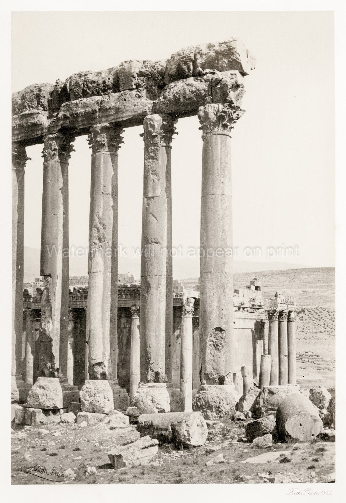 Baalbek Lebanon Great Pillars Smaller Temple Ruins Columns Vtg. Photo 19thC.