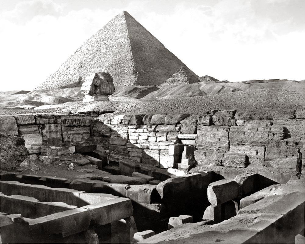 Egypt Great Pyramid Sphinx Giza Landmark Monument Desert Vtg. Photo Late 19thC.