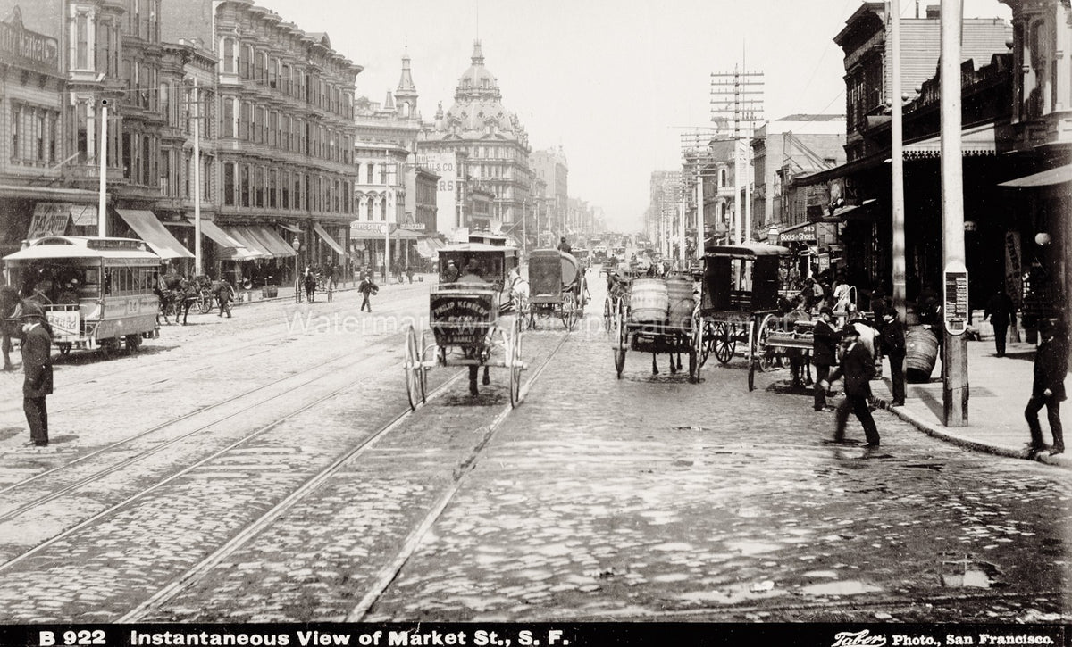 Market Street San Francisco California Streetcar Horse Vtg. Photo 19thC.