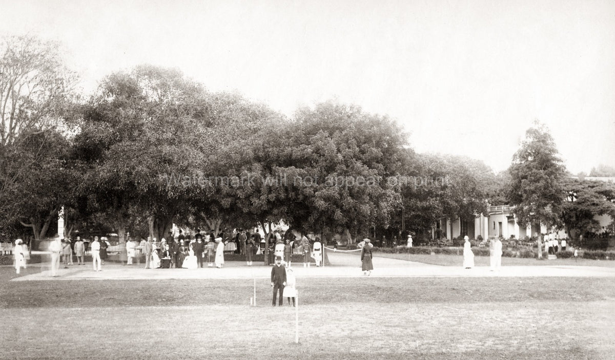 India Tennis Match Spectators Garden Party Lawn Trees Vtg. Photo 19thC.