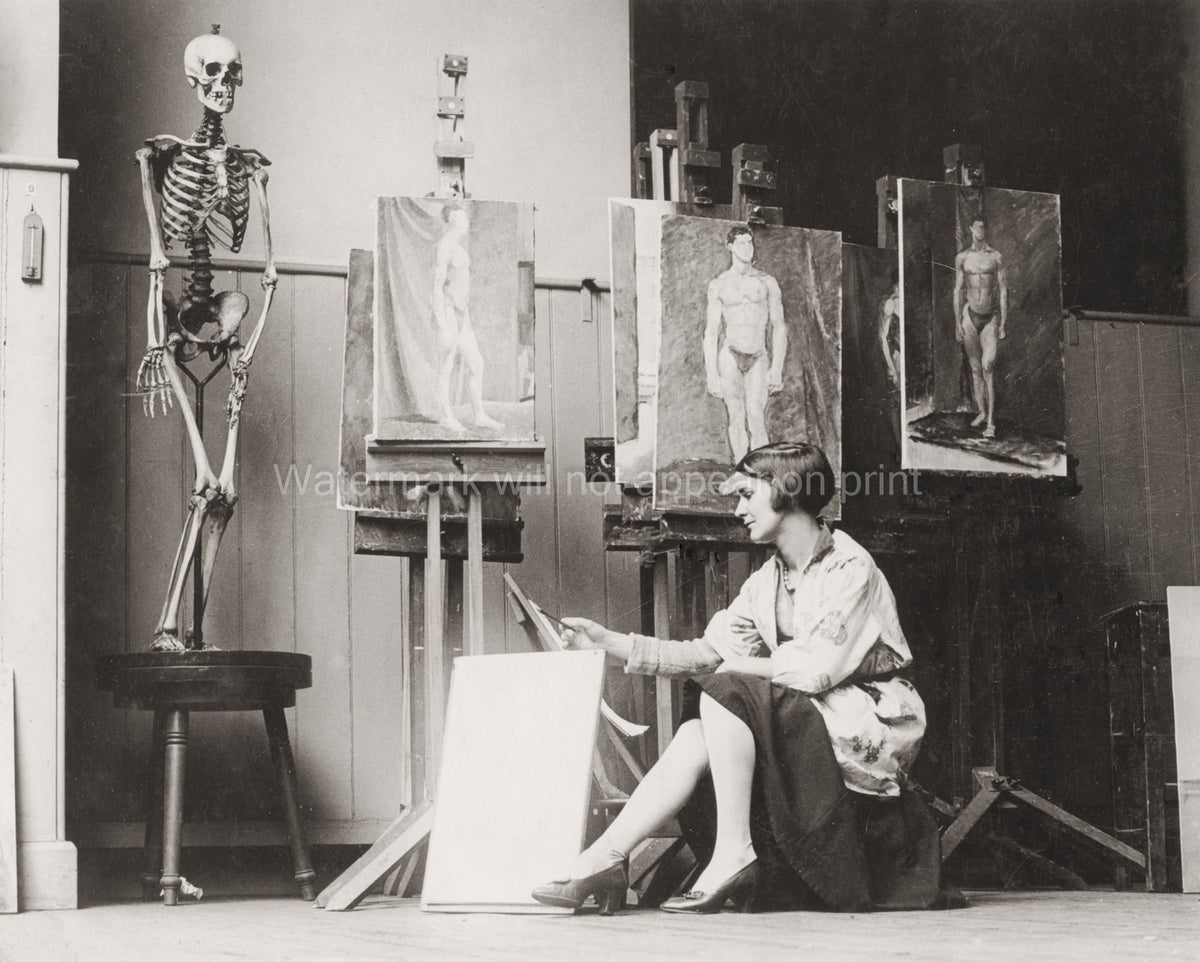 London Royal Academy Art Student Painting Easel Skeleton Vtg. Photo 20thC.