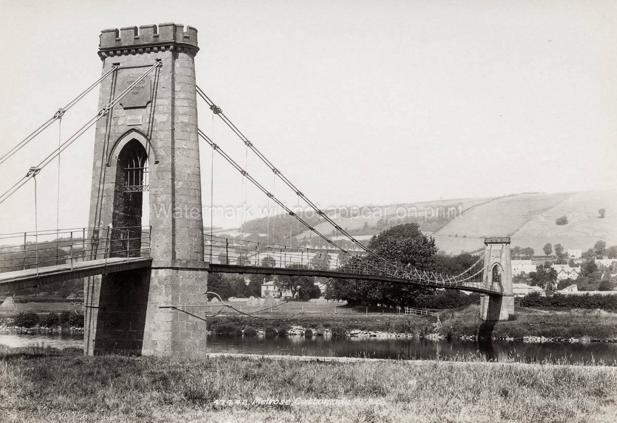Gattonside Melrose Scotland Suspension Bridge River Tweed Vtg. Photo 19thC.