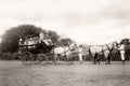 India Carriage 4 Horses Servants Men Hats Wagonette Vtg. Photo 19thC.